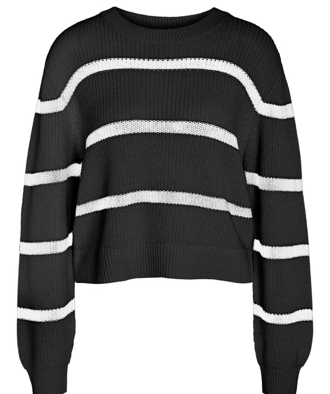 Noisy May - Maysa L/S Stripe O-neck Knit (Black Eggnog)
