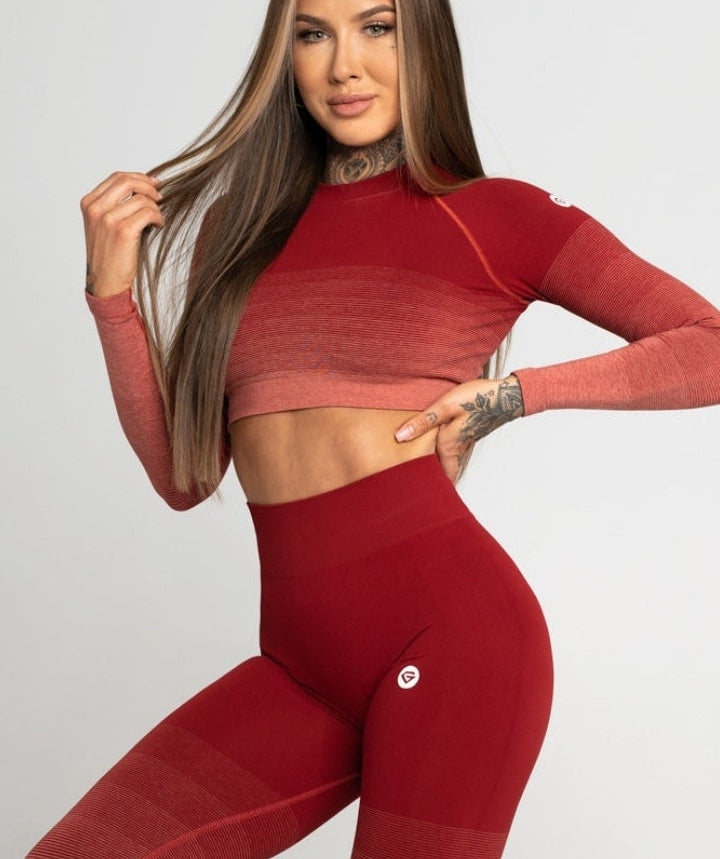 Gym Glamour - Ombre Crop Top (Burgundy)