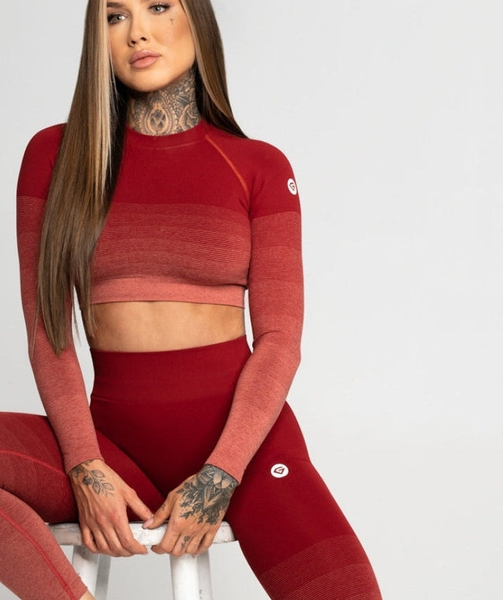 Gym Glamour - Ombre Crop Top (Burgundy)
