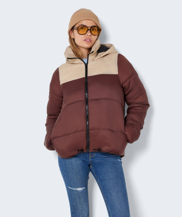 Noisy May - Ales L/S Padded Colorblock Hood Jacket (Cappuccino/Irish Cream)