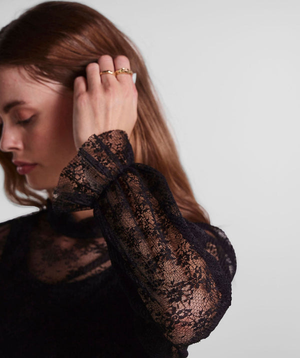 Pieces - May LS Lace Top (Black)