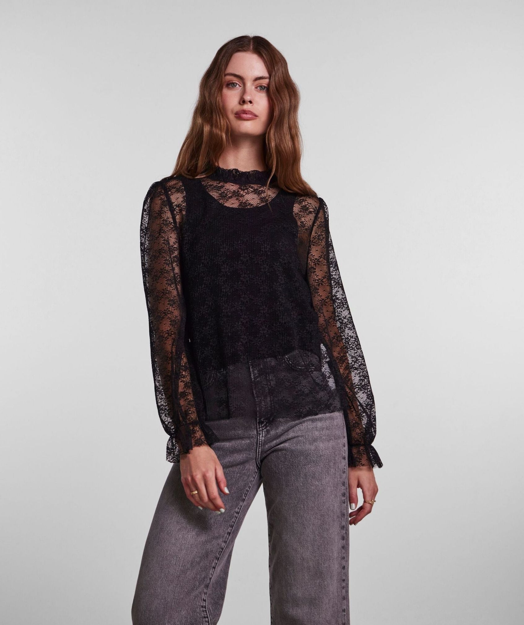 Pieces - May LS Lace Top (Black)