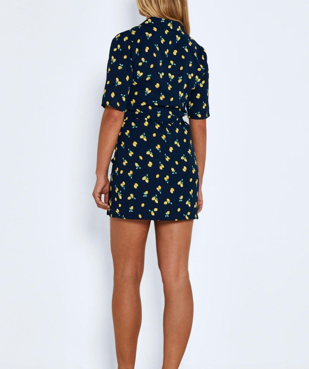 Noisy May - Joe S/S Waist Tie Top (Navy/Lemons)
