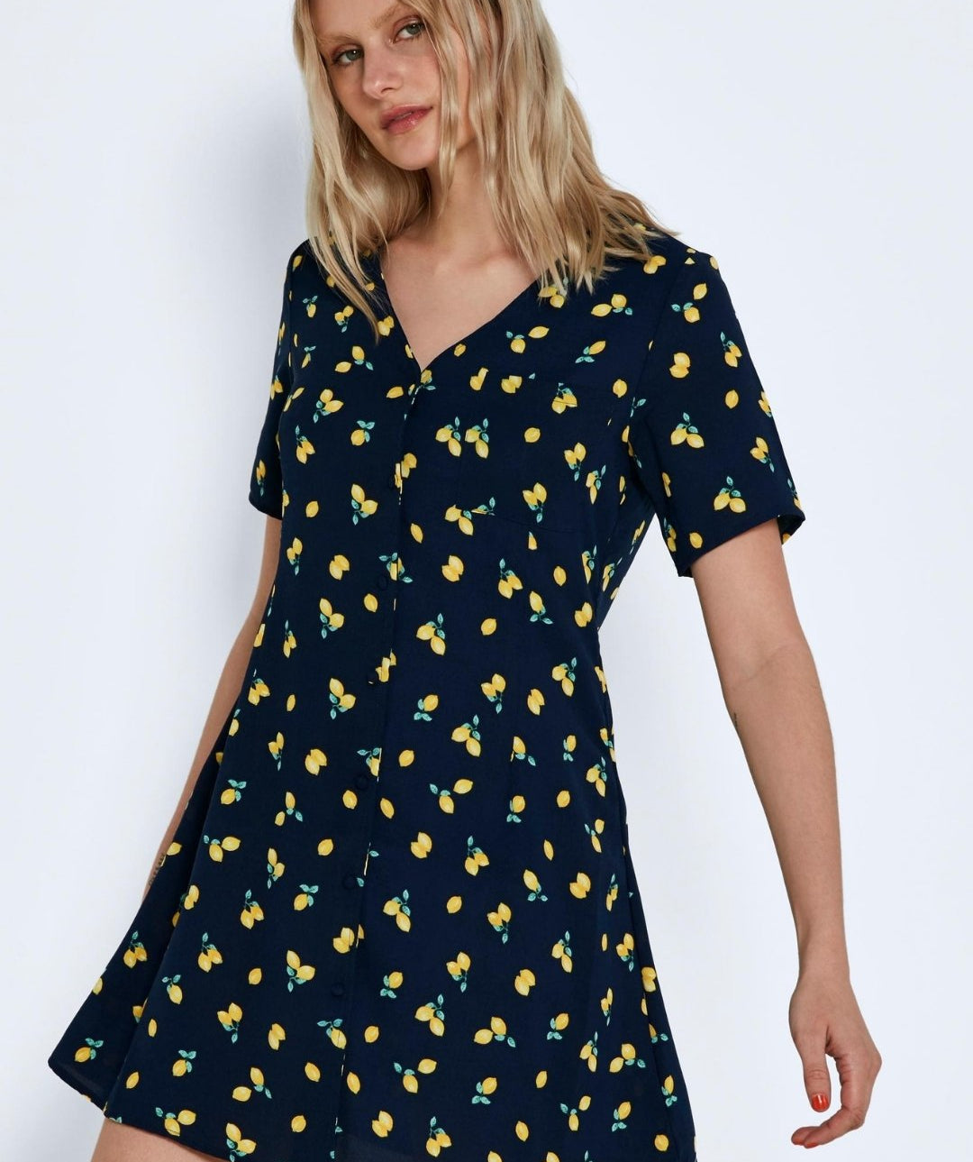 Noisy May - Joe S/S Short Dress (Navy/Lemons)
