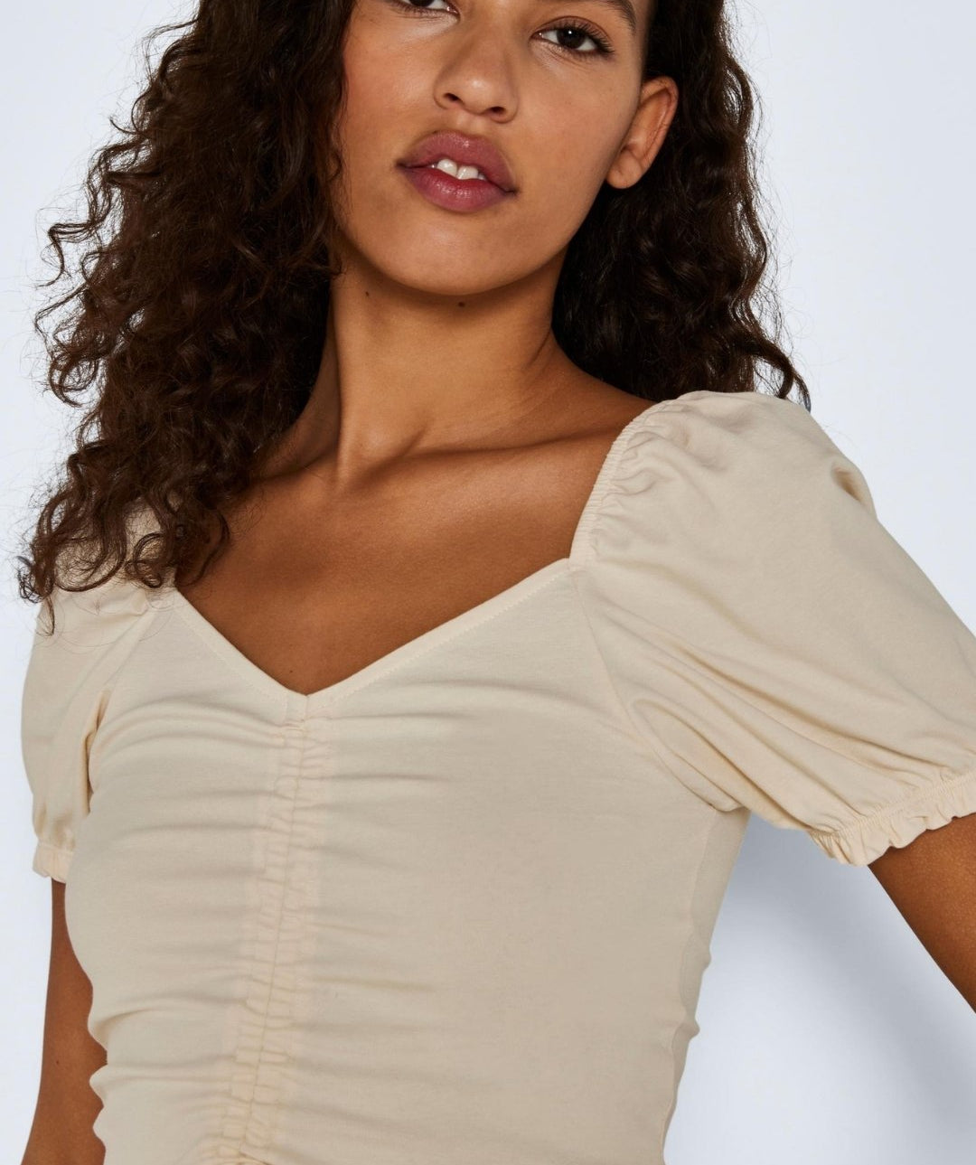 Noisy May - Tiana 2Way Neckline Ruching Top (Pearled Ivory)