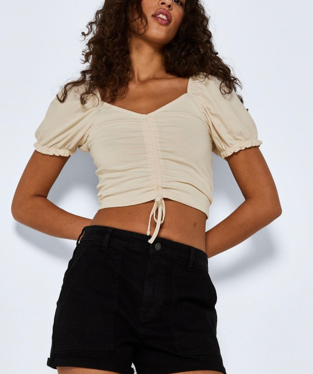 Noisy May - Tiana 2Way Neckline Ruching Top (Pearled Ivory)