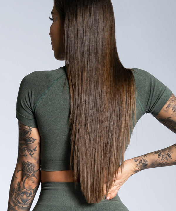 Gym Glamour - Amy Seamless Crop Top (Khaki)