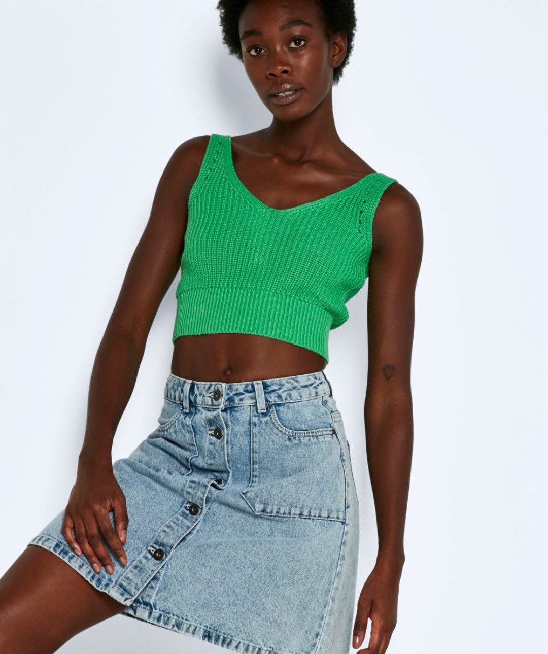 Noisy May - Sara S/L O-Neck Knit Top (Island Green)