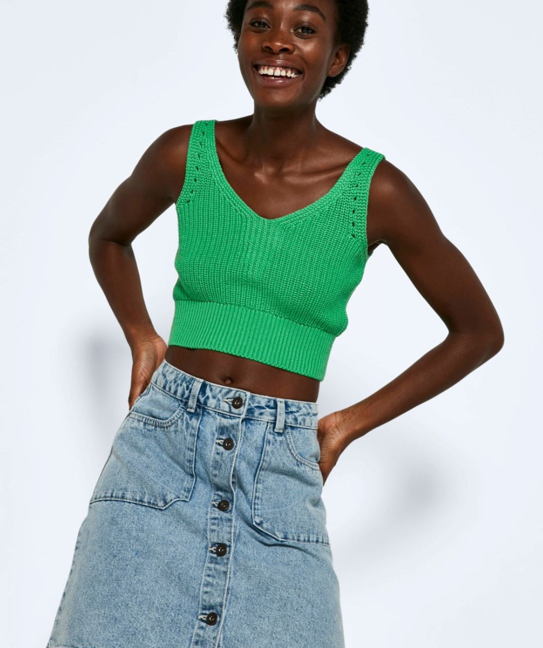 Noisy May - Sara S/L O-Neck Knit Top (Island Green)