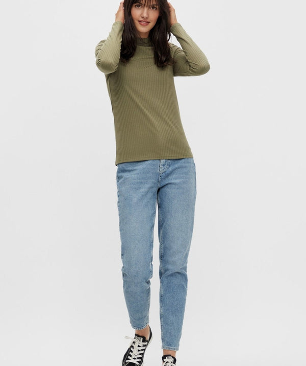 Pieces - Kylie LS T-Neck Top (Deep Lichen Green)
