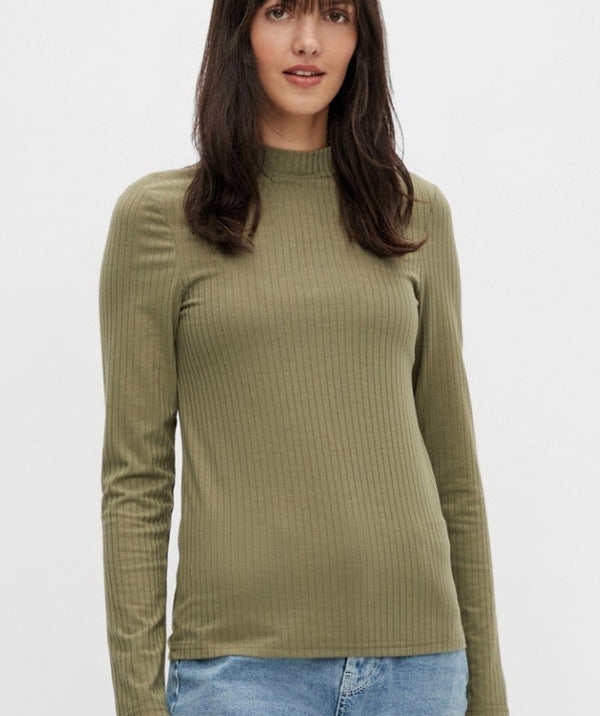Pieces - Kylie LS T-Neck Top (Deep Lichen Green)